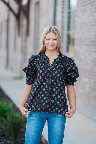 Nighttime Floral Blouse - barndoorboutiquetn