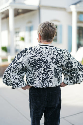 Noir Floral Contrast Blouse - barndoorboutiquetn