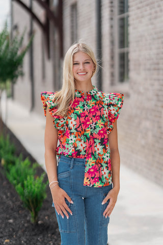 Flower Power Ruffle Blouse - barndoorboutiquetn