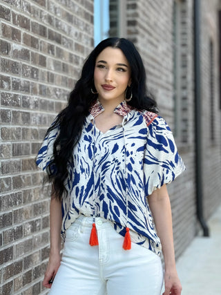 Sapphire Splash Blouse - barndoorboutiquetn