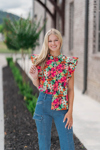 Flower Power Ruffle Blouse - barndoorboutiquetn