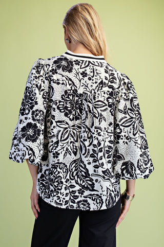 Noir Floral Contrast Blouse - barndoorboutiquetn