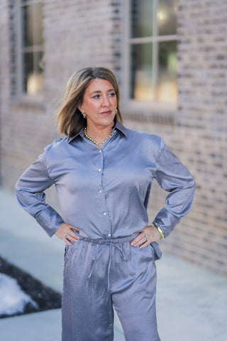 Venus Satin Button-Down - barndoorboutiquetn