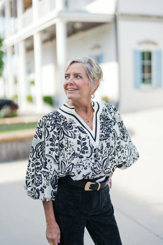 Noir Floral Contrast Blouse - barndoorboutiquetn