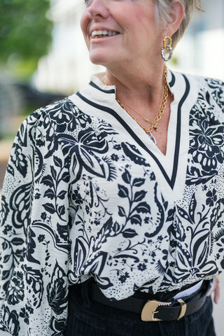 Noir Floral Contrast Blouse - barndoorboutiquetn