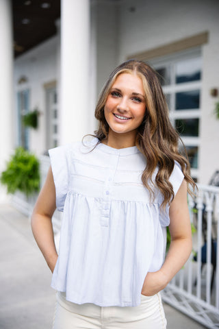 Clear Skies Lace Trim Blouse - barndoorboutiquetn