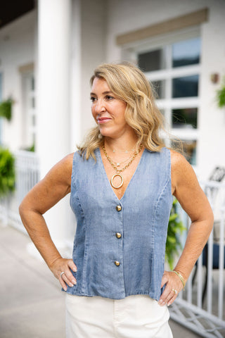 Penny Peplum Button-Down Vest - barndoorboutiquetn
