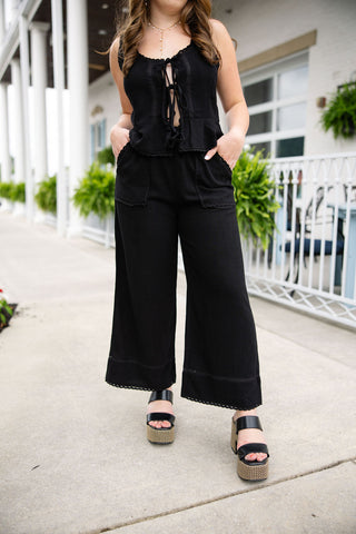 Midnight Lace Linen Pants - barndoorboutiquetn