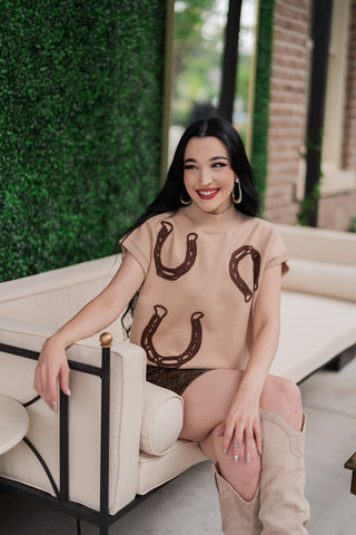 Gilded Horseshoe Sweater - barndoorboutiquetn