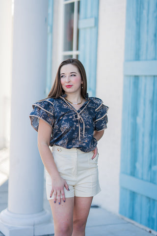 Sight Seeing Ruffle Blouse - barndoorboutiquetn