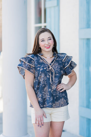 Sight Seeing Ruffle Blouse - barndoorboutiquetn