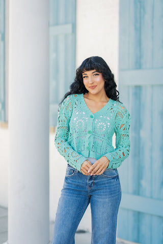 Ocean Eyes Crochet Cardi - barndoorboutiquetn