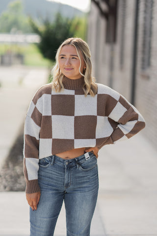 A Natural Checkmate Sweater - barndoorboutiquetn