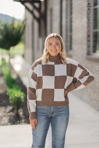 A Natural Checkmate Sweater - barndoorboutiquetn