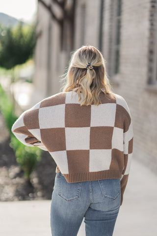 A Natural Checkmate Sweater - barndoorboutiquetn