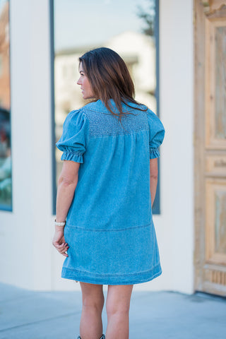 Dolly Denim Mini Dress - barndoorboutiquetn