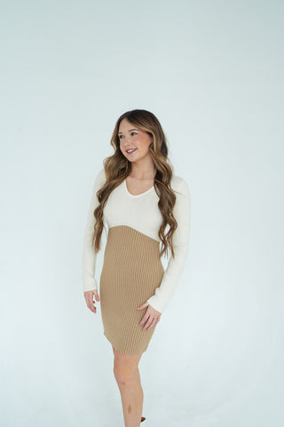 Caramel Ribbon Sweater Dress - barndoorboutiquetn