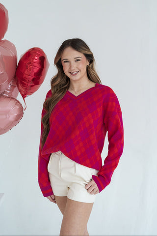 Sweatheart Plaid Sweater - barndoorboutiquetn