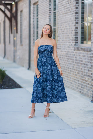 Sapphire Blooms Midi Dress - barndoorboutiquetn