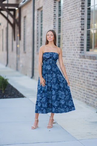 Sapphire Blooms Midi Dress - barndoorboutiquetn