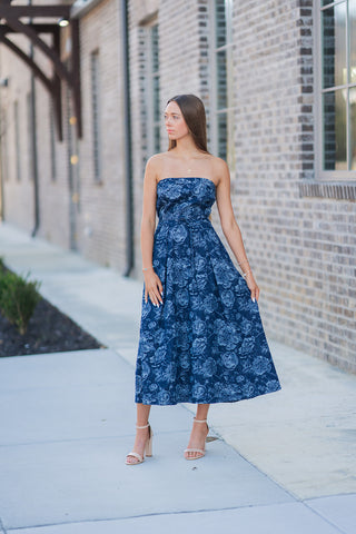 Sapphire Blooms Midi Dress - barndoorboutiquetn