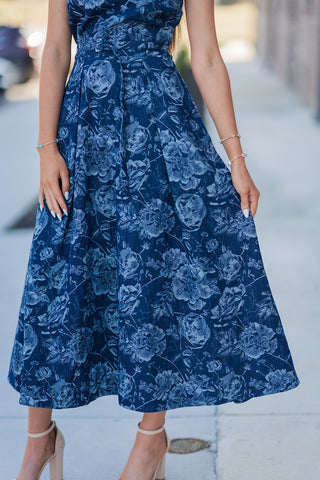 Sapphire Blooms Midi Dress - barndoorboutiquetn