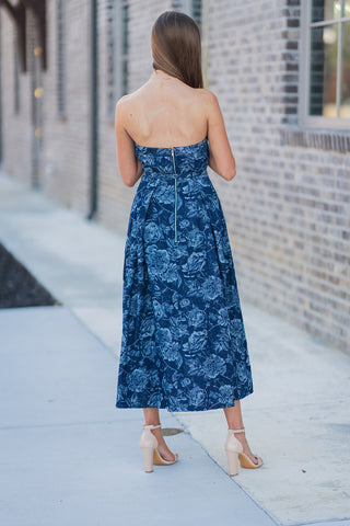 Sapphire Blooms Midi Dress - barndoorboutiquetn