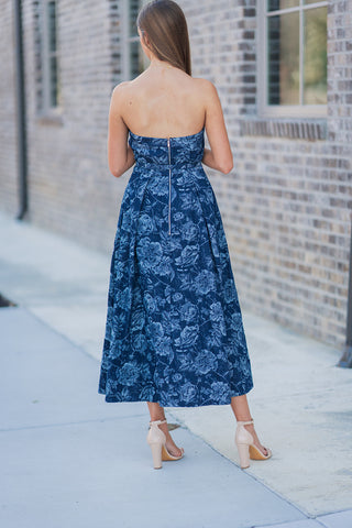 Sapphire Blooms Midi Dress - barndoorboutiquetn