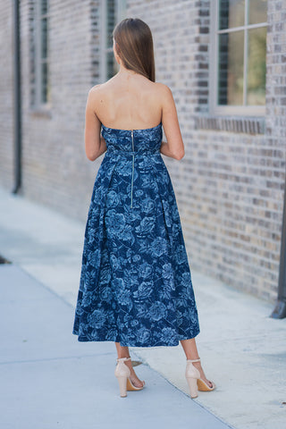 Sapphire Blooms Midi Dress - barndoorboutiquetn