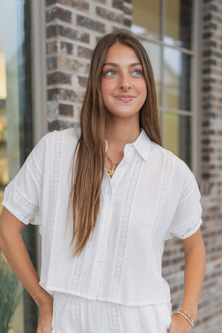 Abstract Lace Short Sleeve Top - barndoorboutiquetn