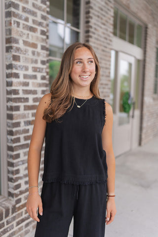 Midnight Tides Frayed Tank - barndoorboutiquetn