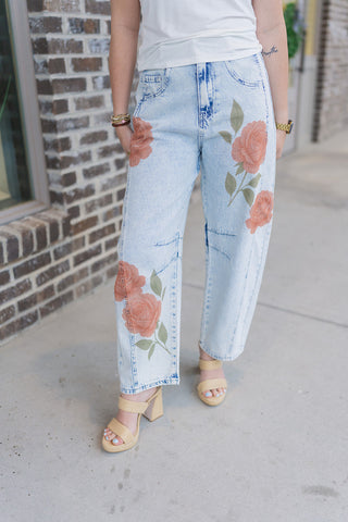 Wild Rose Barrel Jeans - barndoorboutiquetn