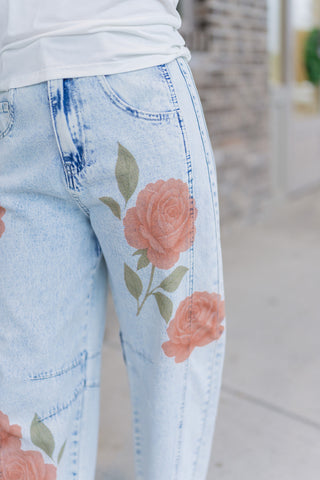 Wild Rose Barrel Jeans - barndoorboutiquetn