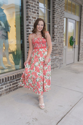 Coral Blossom Tiered Dress - barndoorboutiquetn