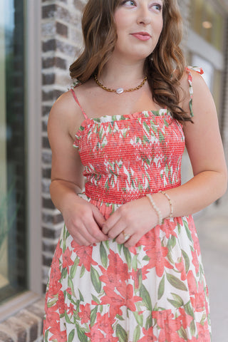 Coral Blossom Tiered Dress - barndoorboutiquetn
