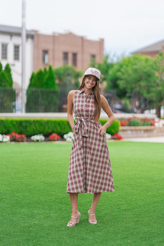 Oxford Campus Plaid Midi Dress - barndoorboutiquetn