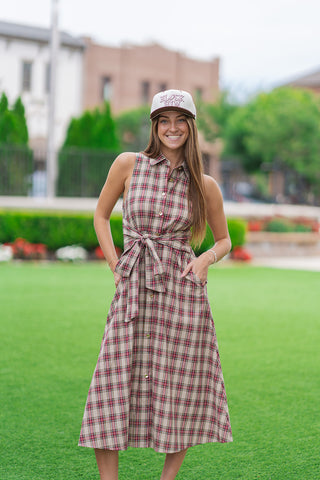 Oxford Campus Plaid Midi Dress - barndoorboutiquetn