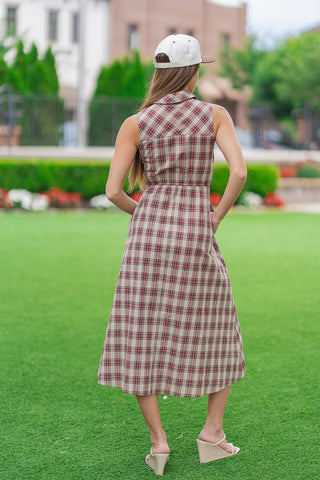 Oxford Campus Plaid Midi Dress - barndoorboutiquetn