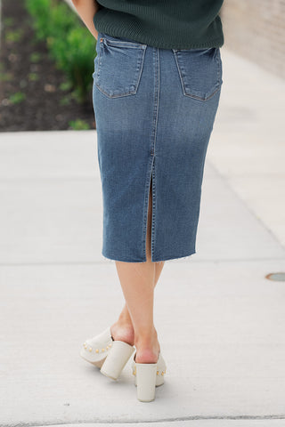 Judy Blue Keke Denim Midi Skirt - barndoorboutiquetn