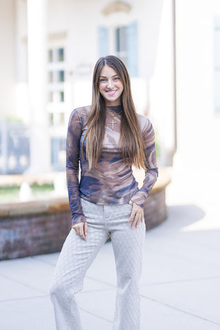 Mocha Marble Mock Neck - barndoorboutiquetn