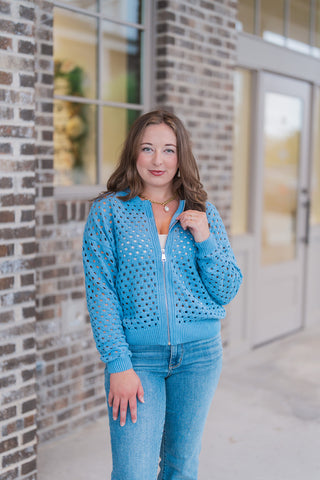 Bluebonnet Zip-Up Cardi - barndoorboutiquetn