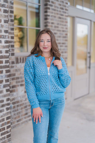 Bluebonnet Zip-Up Cardi - barndoorboutiquetn