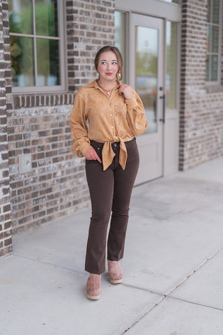 Thelma Suede Button Down - barndoorboutiquetn