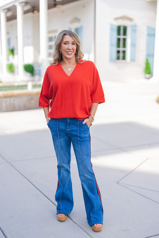 Red & Relaxed Sweater Top - barndoorboutiquetn