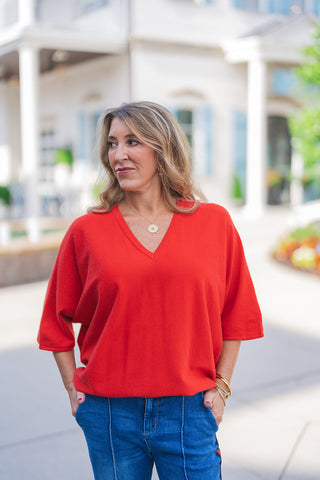 Red & Relaxed Sweater Top - barndoorboutiquetn