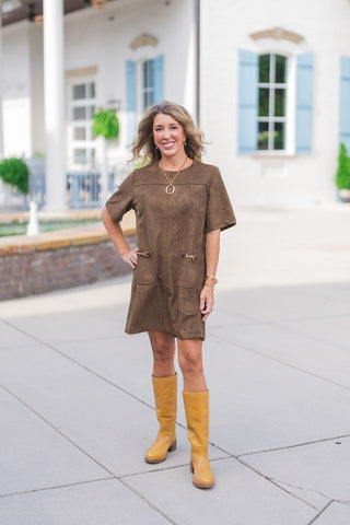 Equestrian Suede Shift Dress
