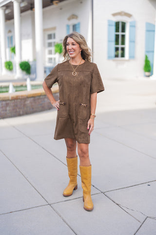 Equestrian Suede Shift Dress
