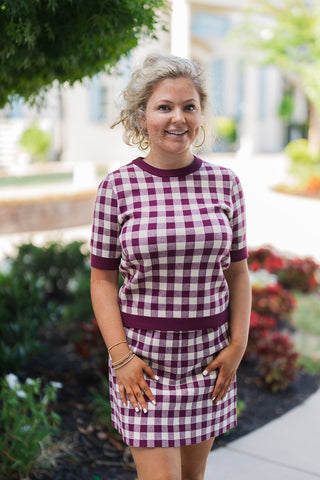 Berry Checkered Knit Top - barndoorboutiquetn