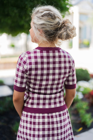 Berry Checkered Knit Top - barndoorboutiquetn