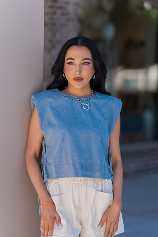 Overcast Crop Denim Top